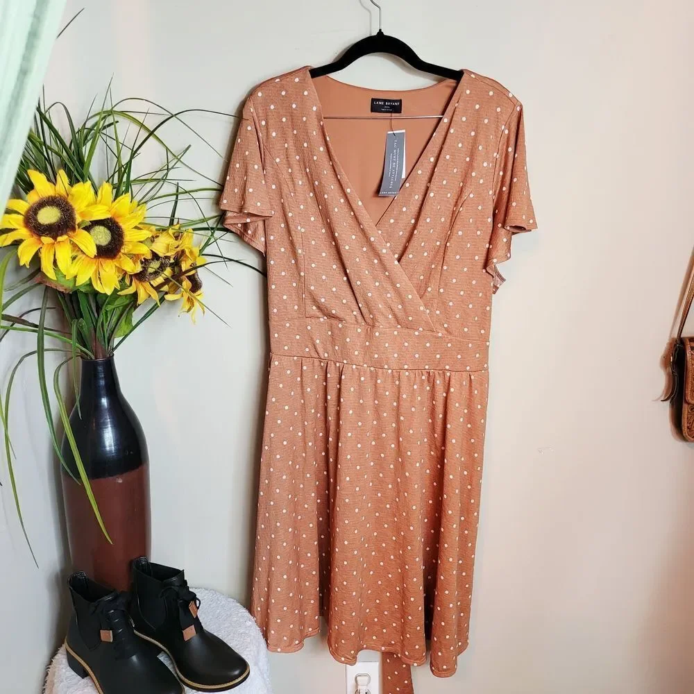 Lane Bryant Brown Polka Dot Midi Dress